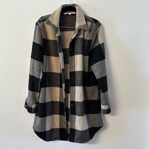 Steve Madden Black and Tan Utility Jacket with Plaid Design